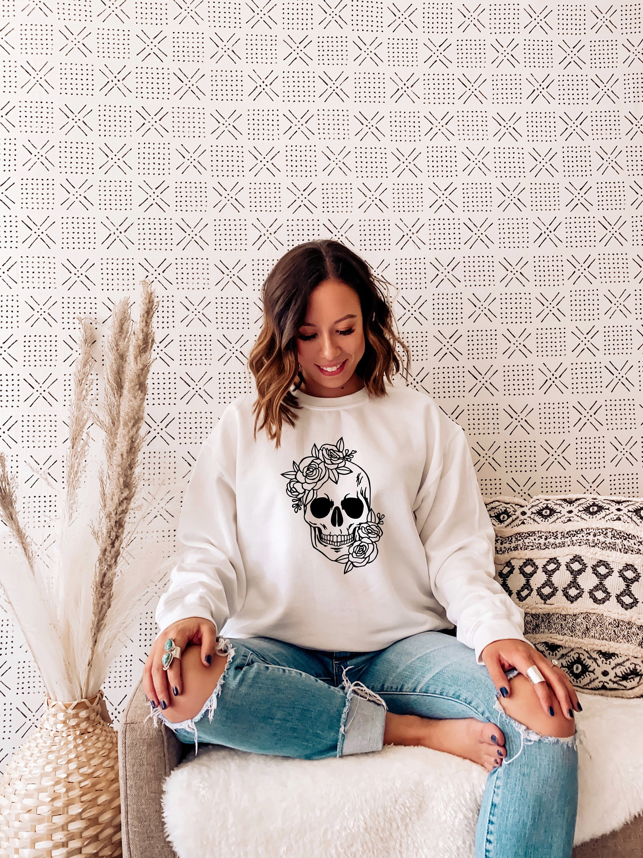 Halloween Skull Sweatshirt Floral Skull 