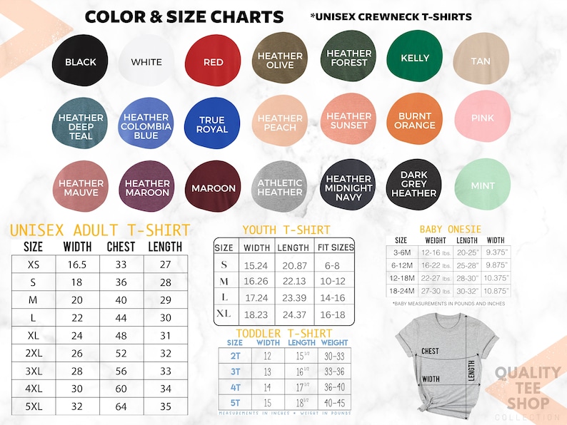 the color chart for a t - shirt with different colors