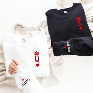 Couple Sweatshirt, King Queen sweatshirt, Valentine day Couple Sweatshirt & sleeve design, Anniversary gift, Valentine shirt, Valentine gift