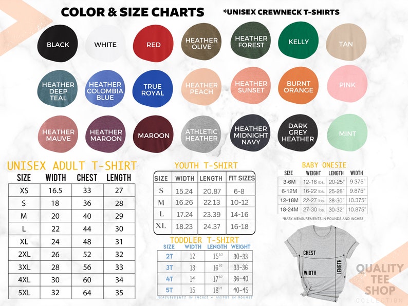 the color chart for a t - shirt with different colors