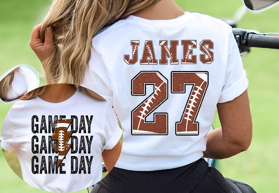 Personalized Football Game Day Shirt, Custom Game Day Mom Football Tee, Child Name & Number Football Game Season Shirt, Game Day Sports Tee