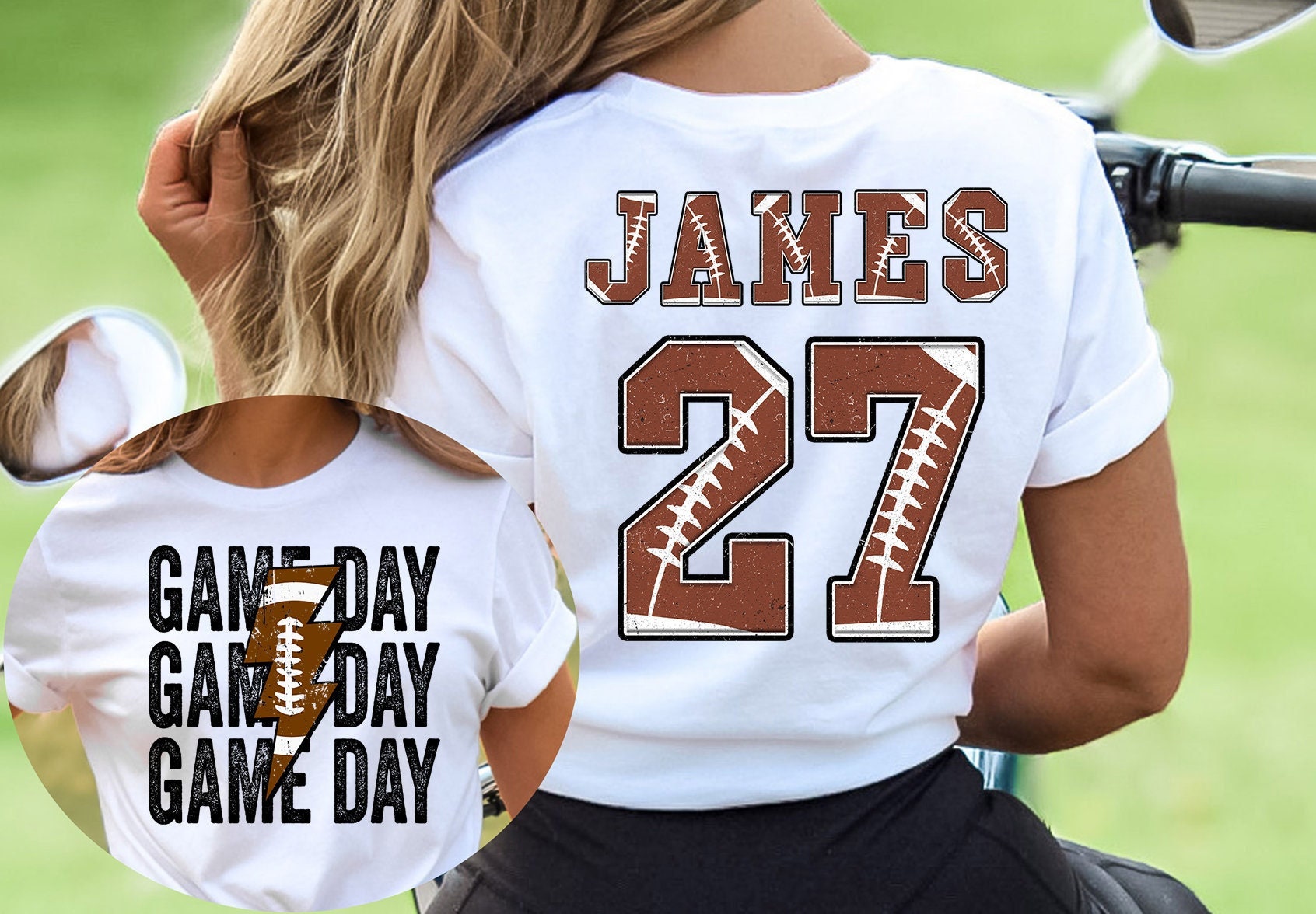 Personalized Football Game Day Shirt, Custom Game Day Mom Football Tee, Child Name & Number Football Game Season Shirt, Game Day Sports Tee
