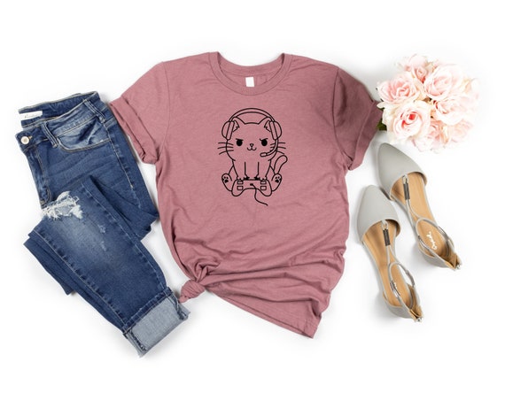 Gamer Cat Shirt,Cute Cat Tee,Vintage Graphic Shirt , Vintage clothing, Loose fit, Oversized