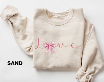 Love Sweatshirt, Cute Valentines Day Shirt, Trendy Love Shirt,Valentines Love Bow Shirt, Womens Valentines Shirt, Valentines Day Crewneck