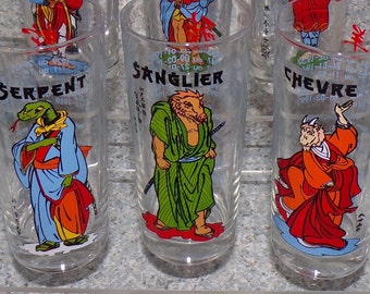 2209 Chinese Serpent, Buffle, Rat, Chevre, Sanglier, Cheval Glasses 5.5" Set of 6 - Great Condition No Chips or Cracks