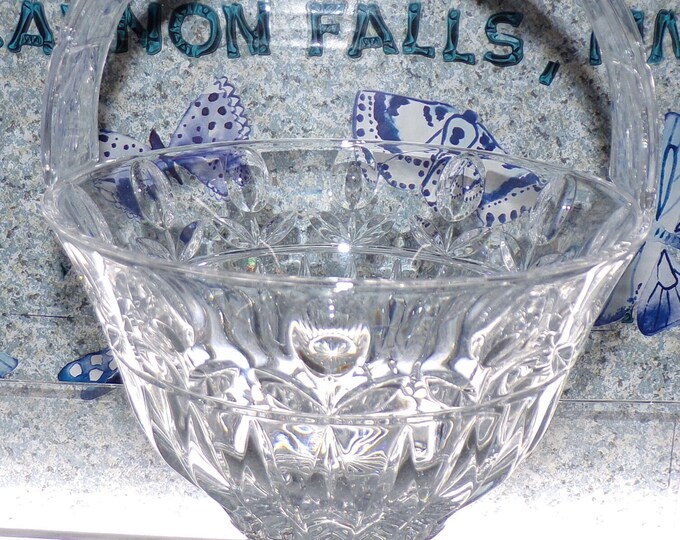 2208 Clear Crystal Basket with Handle - Tulip Design Vintage 8" Tall x 6.5" Wide - No Chips or Cracks