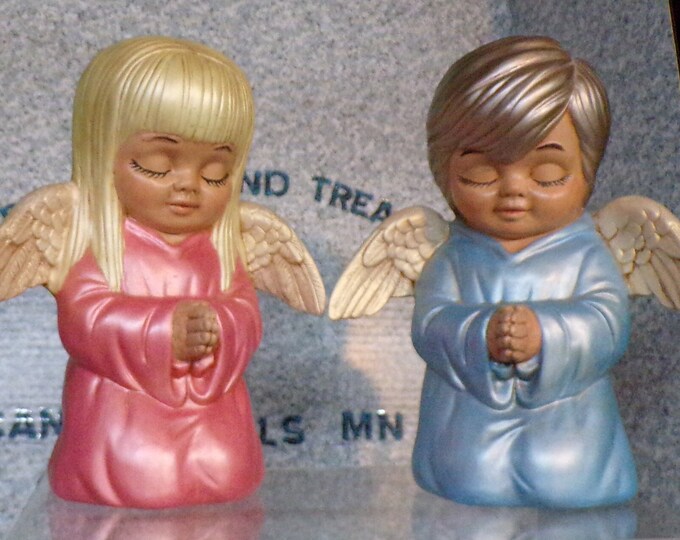 2209 Boy & Girl Angel Statues 9" Tall x 7" Wide Vintage 1979- Great Condition No Chips or Cracks