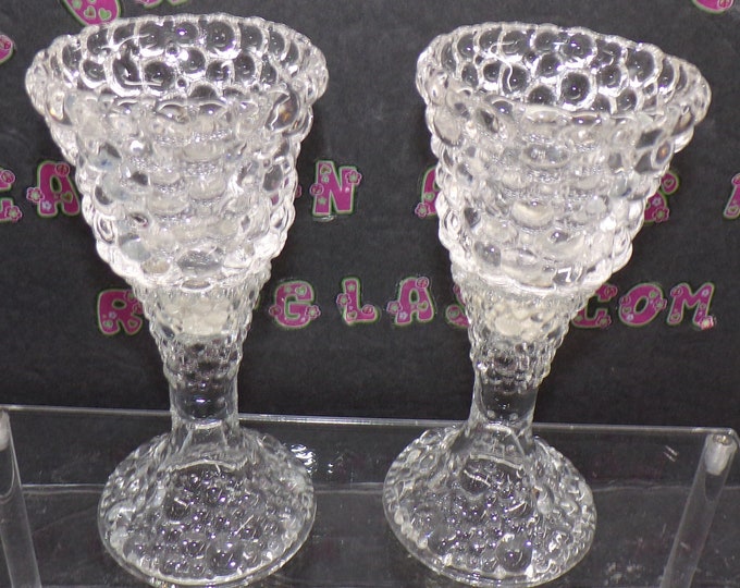 2212 Bubble Glass Vintage Votive / Tealiight Cups with Pedestal Base 7" Set of 2 - Good Condition No Chips or Cracks