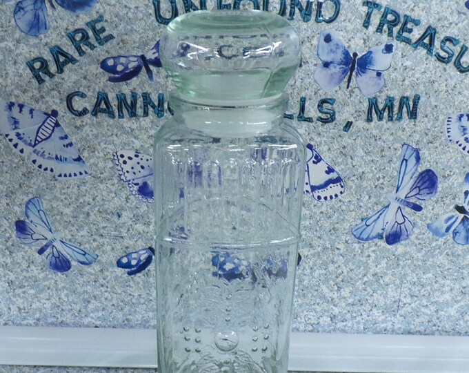 2208 Green Tinted Canister Jar Vintage 11.25" Tall 13.25" with Stopper - No Chips or Cracks