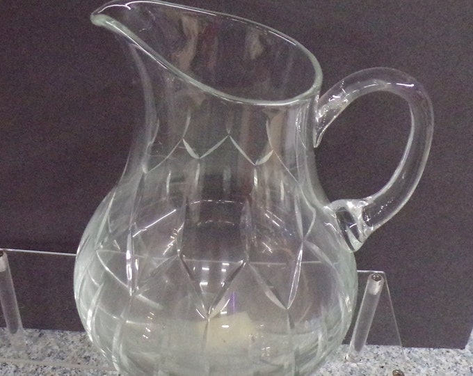 2210 Block Crystal 60 oz Ballet Pitcher 9" Tall x 7" Wide - Vintage Mouth Blown, Hand Cut and Polished - Made in Poland No Defects