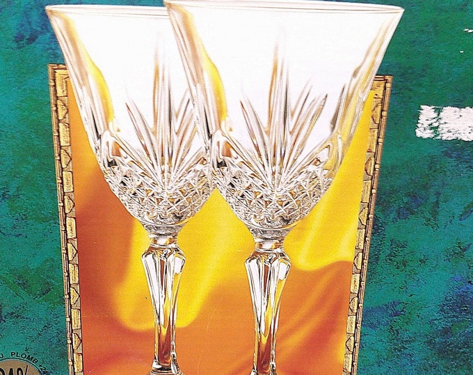 2312 Cristal D’Arques Cristal De Flandre Altesse 6.75" 5.75 oz Cut Crystal Stemmed Wine Glasses Vintage Set of 4 - New in Box