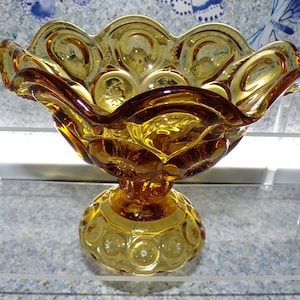 2209 LE Smith Moon & Star Amber 6" Wide x 5" Tall Vintage Footed Pedestal Compote - Great Condition No Chips or Cracks