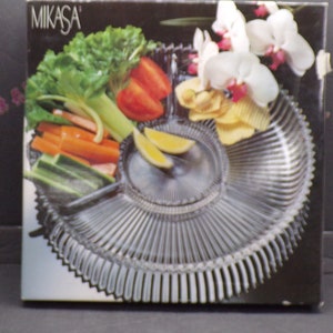 2212 Mikasa "Diamond Fire" 14" Vintage Lead Crystal Divided Relish Dish WY247/345 - Made in Germany - Excellent Condition in Original Box