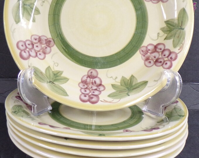 2301 Elegant Dining Grapes & Leaves 10.5" Stoneware Dinner Plates Set of 6 - Good Condition No Chips or Cracks