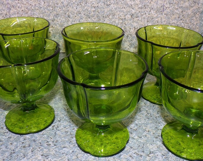 2209 Viking Glass 3.5" Green Footed Sherbet Cups Vintage Set of 6 - Great Condition No Chips or Cracks