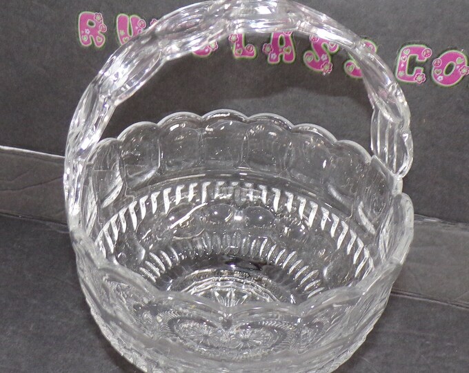 2206 Glass Basket with Handle Vintage 8" Tall x 6.5" Wide Footed - Thumbprint Design - No Chips or Cracks