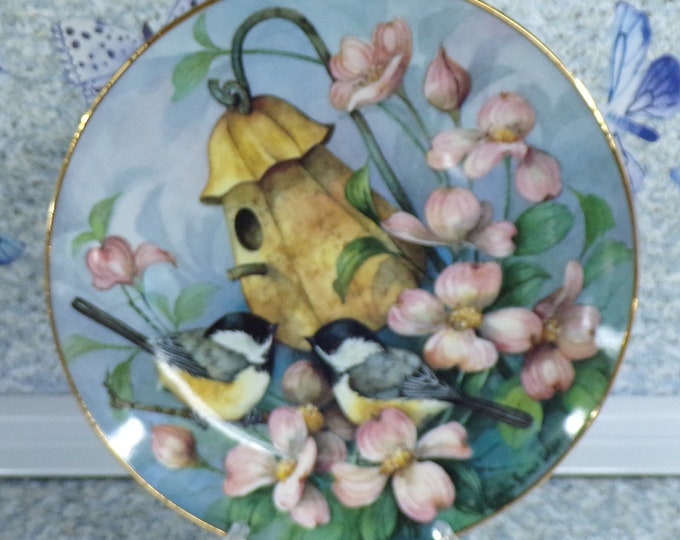 2209 Chicadees Castle Vintage 8" Collectors Plate by Larolyn Shores Wright - Royal Doulton Bone China - No Chips or Cracks