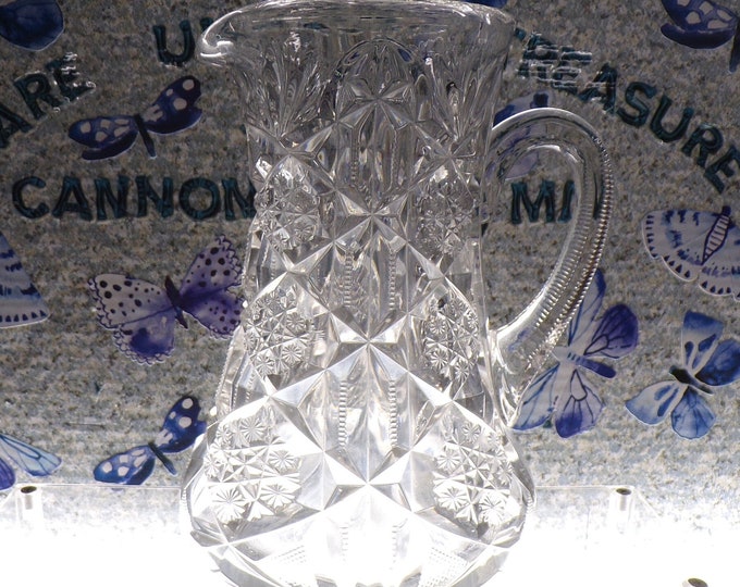 2210 American Brilliant Hobstar Cut Crystal 8.5" Vintage Pitcher - No Chips or Cracks
