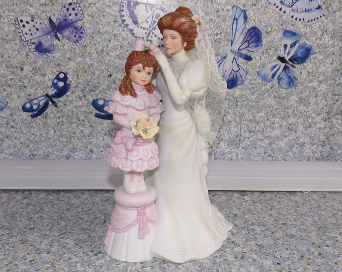 2210 Bride with Flower Girl 8.5" Vintage Wind Up Figurine- San Fransisco Music Box Co "Wind Beneath My Wings" Melody - New in Box