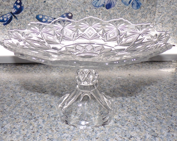 2209 Footed Pedestal Clear Glass Serving Dish Vintage 8.75" Wide x 5.25" Tall - No Chips or Cracks