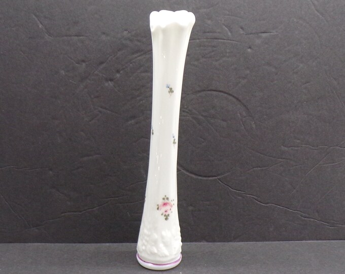 2211 Westmoreland Milk Glass 10.5" Vintage Bud Vase with Hand painted Roses- Good Condition No Chips or Cracks