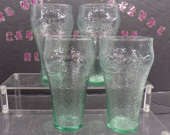 2212 Coca-Cola Coke Green Dimple Pebbled Textured 6" Cola Tumblers Set of 4 Vintage Soda Drinking Glass - Good Condition No Chips or Cracks