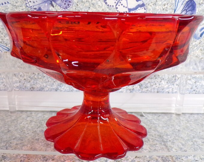 2209 Beautiful Orange Paneled Pedestal Compote Candy Dish Vintage 7" - Great Condition No Chips or Cracks