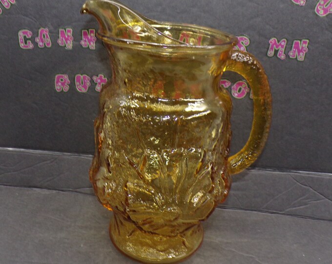 2212 Anchor Hocking Embossed Rainflower Pattern 10.5" 64oz Vintage Pitcher - Amber Crinkle Glass - Great Condition No Chips or Cracks