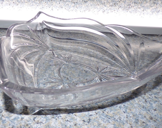 2209 Etched Clear Glass Candy Nut Dish Vintage 9" Wide - Good Condition No Chips or Cracks