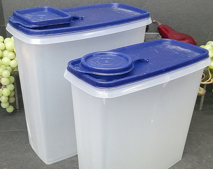 2403 Tupperware Vintage Pair of Cereal Keeper Containers 1588-2 & 469-15 Blue Lids have Scratches Otherwise Good Condition
