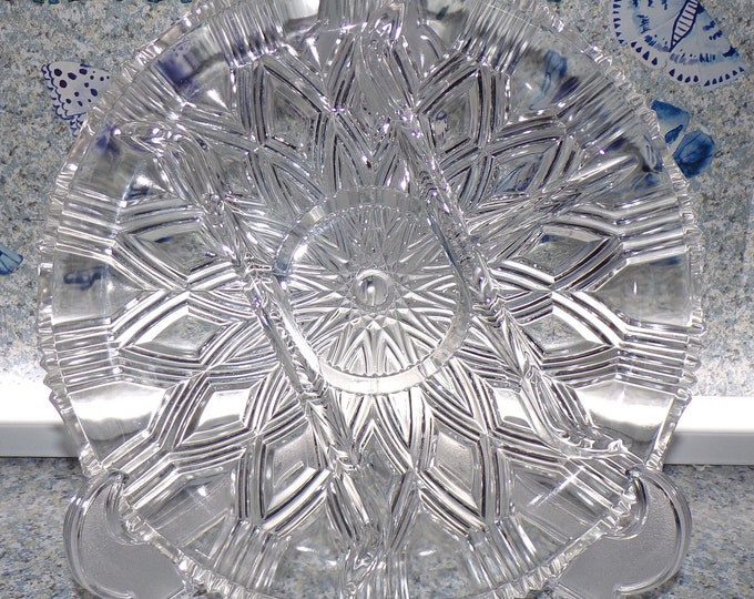 2209 Vintage Heavy 10" Clear Divided 4 Section Dish - No Chips or Cracks