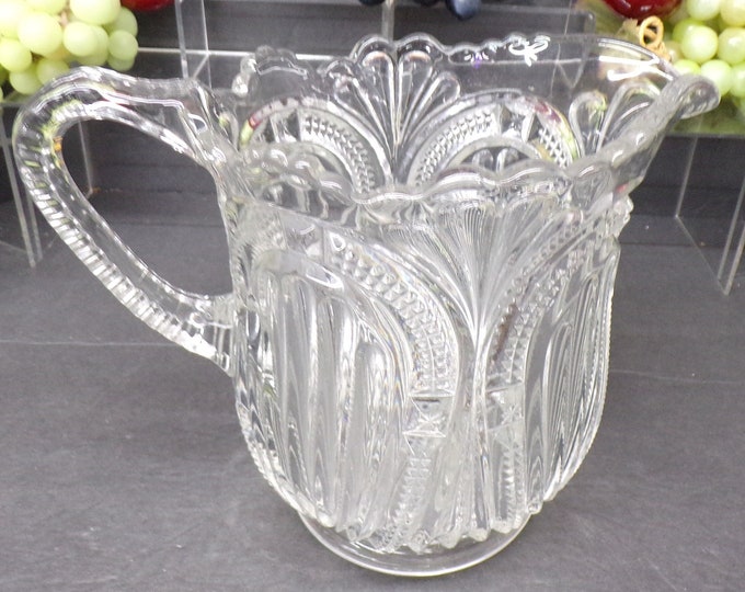 2305 Admiral Bryce Higbee Ribbed Ellipse 1899-1907 Antique EAPG Glass Pitcher 7.5" Tall x 6" Wide - Very Old Great Condition