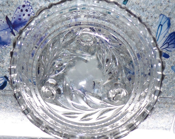 2206 Etched Flower Vintage 6" Wide x 3" Tall Footed Candy Dish - Good Condition No Chips or Cracks