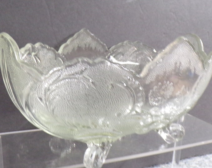 2210 Indiana Glass Tiara 10"x7"x5" High Vintage Clear Textured Footed Fruit Bowl with Scalloped Edge- No Chips or Cracks