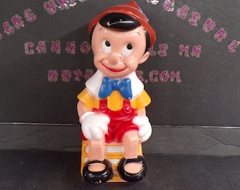 2301 Walt Disney Productions Play-Pal Plastics Vintage 1970's 11.5" Tall Plastic Pinocchio Bank - Cracked Nose - No Other Defects