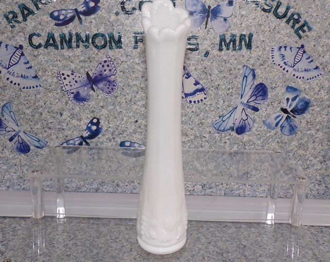 2209 Westmoreland Paneled Grape Milk Glass 9.5" Vintage Bud Vase with Embossed - No Chips or Cracks