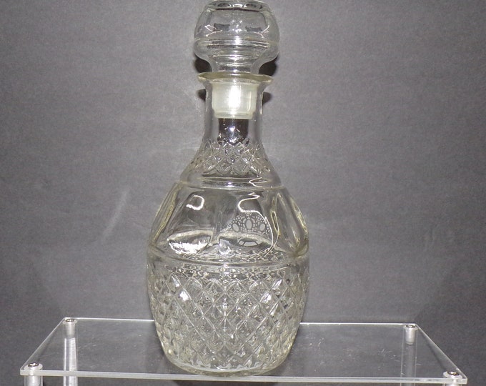 2210 Crown Royal Cut Glass Decanter w/Stopper Vintage 10" - No Chips or Cracks