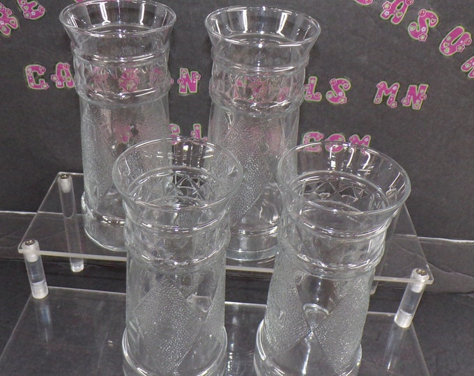 2212 Embossed Diamond Pattern Glass Tumblers Vintage 6.5" Set of 4 - Good Condition No Chips or Cracks