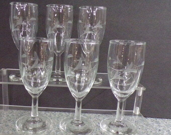 2209 Anchor Hocking 4 oz Whiskey Sours 5.75" Stemmed Vintage Set of 6 - Hand Cut Glass - Flair Design - With Box - No Chips or Cracks