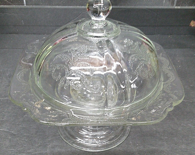 2401 Jeanette Glass Clear Depression Glass 6.75" Candy Dish with Lid - Good Condition No Chips or Cracks