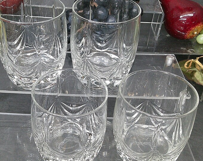 2403 Drapery Pattern Crystal Double Old Fashion Lowball Whiskey Tumblers Vintage 4" - Excellent Condition