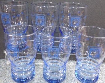 2210 Libbey Glass Blue Bangels 6.25" Tall Pear Tumblers Vintage Set of 6 - Good Condition No Chips or Cracks