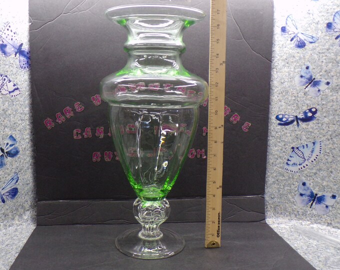 2212 Pale Green Glass Vase with Clear Foot 17" Tall x 7" Wide - Great Condition No Chips or Cracks