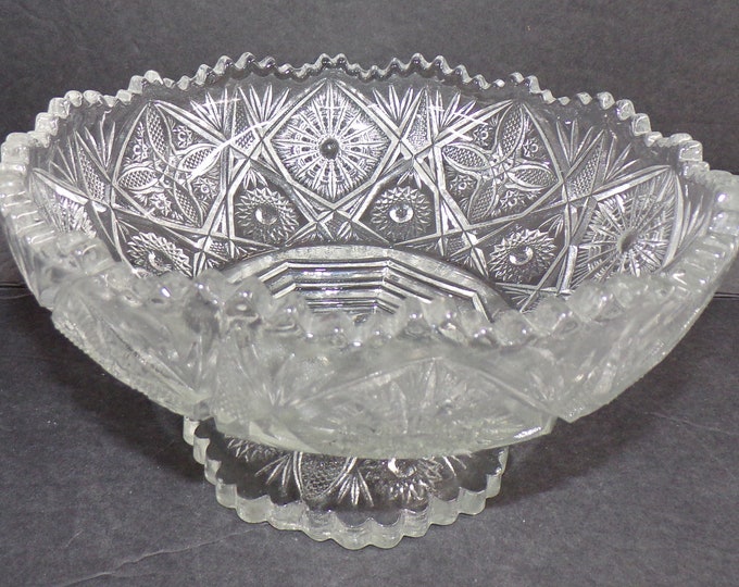 2212 American Brilliant Uncut Crystal 8.5" Footed Vintage Centerpiece Serving Bowl - Good Condition No Chips or Cracks