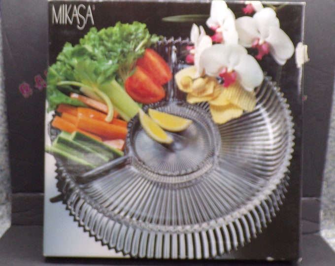 2212 Mikasa "Diamond Fire" 14" Vintage Lead Crystal Divided Relish Dish WY247/345 - Made in Germany - Excellent Condition in Original Box