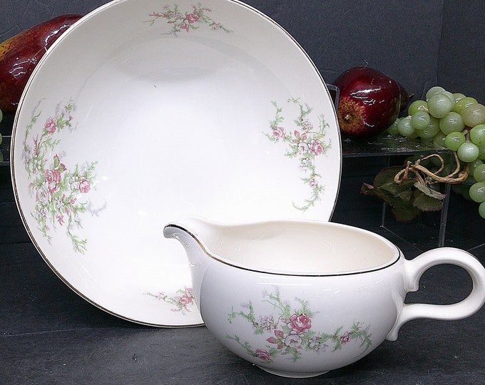 2312 Taylor Smith USA Versatile Brides Bouquet Vintage - 9" Serving Bowl & 5" Gravy Boat- Good Condition No Chips or Cracks