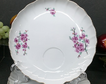 2401 Lefton Clam Shell Vintage 8.25" Snack Tray w/ Hand Painted Pink Flowers & Gold Trim Set of 7