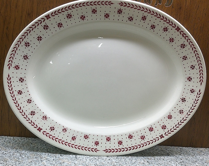 2405 Homer Laughlin Restaurant Ware C43N6 Stone Platter 13.75" x 10.5" Burgandy Red Floral - Good Condition No Chips or Cracks