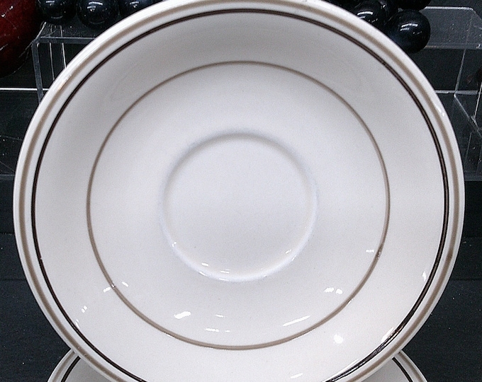 2401 Noritake Keltcraft Julie #9110 Saucers Vintage Set of 6 Cream w/ Brown Bands - Good Condition
