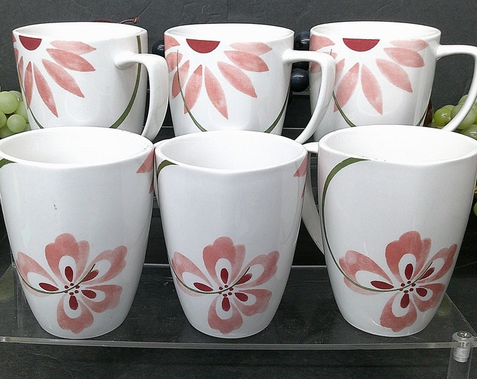 2401036 pretty Pink Corelle Coordinates Porcelain Coffee Mugs Set of 6